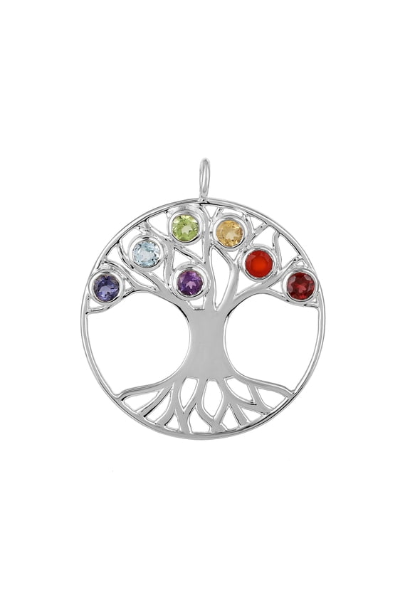 Tree of Life with 7 Chakra Pendant Necklace for Women 925 Sterling Silver Spiritual Healing Jewelry with White Rhodium Plating Handmade Chakra Gift for Her Holiday Birthday and Anniversary