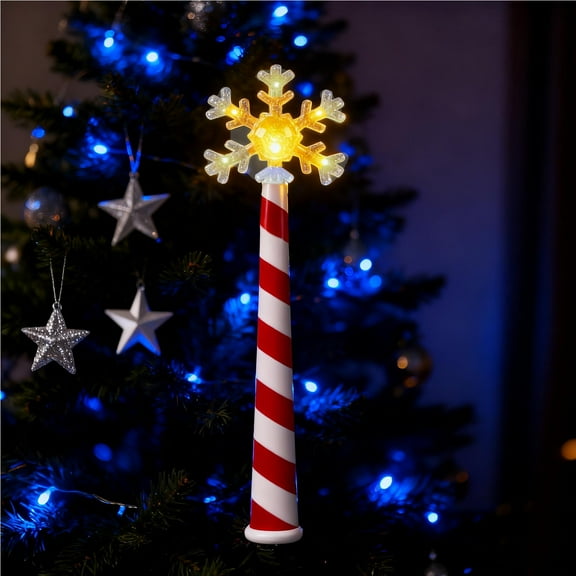 Christmas Tree Light Wand, Magic Wireless Remote with Glowing Golden Star, Red and White Stripes, Convenient Button Control for Tree Lighting, Perfect for Xmas and Holiday Decor