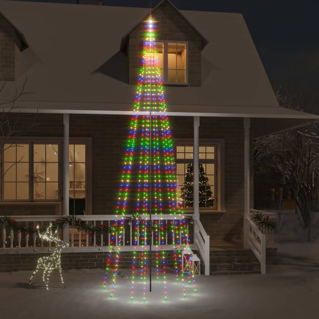 Christmas Tree Light on Flagpole Colorful 732 LEDs 196.9"