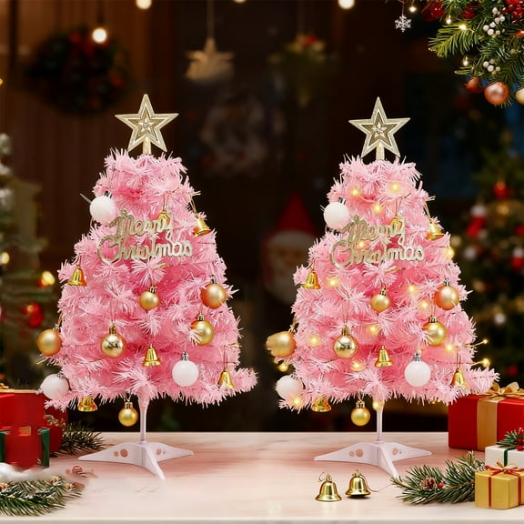 Christmas Tree With Lights 17.1inch Artificial Christmas Tree Pink Snow Flocked Pine Tree Tabletop Christmas Tree Set with Star,Snowflakes & Ornaments in Gift Box for Holiday Home Decor