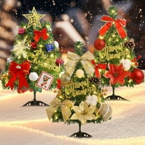 Christmas Tree with Lights 17.7inch Artificial Christmas Pine Tree with LED String Lights & Ornaments Battery Operated Small Tabletop Christmas Tree Decorations for Christmas Home Party Decor