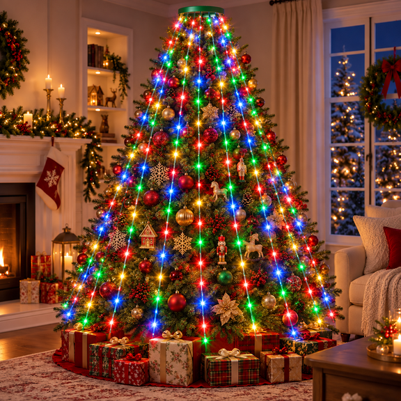 Christmas Tree Lights, 400 LED Christmas Lights with 8 Light Modes & Memory Function, 6.6FT x 16 Lines Outdoor Christmas Light with Timing Function for Christmas Decorations - Warm White