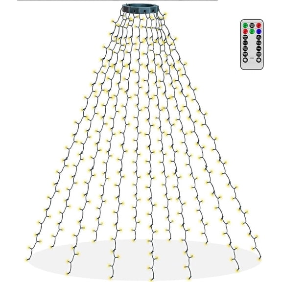 Christmas Tree Lights, 9.8FT 480LED Cascading Twinkle Lights with Remote and 16 Strings, 8 Modes Waterfall Fairy Topper with Ring for 8-10FT Tree, Cool White