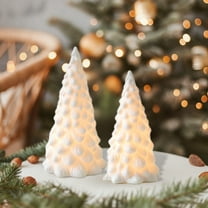 Christmas Tree with Lights Ceramic Christmas Tree Decor LED White Small Desktop Christmas Tree Ornaments Tabletop Xmas Tree Figurines for Home Decor DIY Winter Village Christmas Gifts