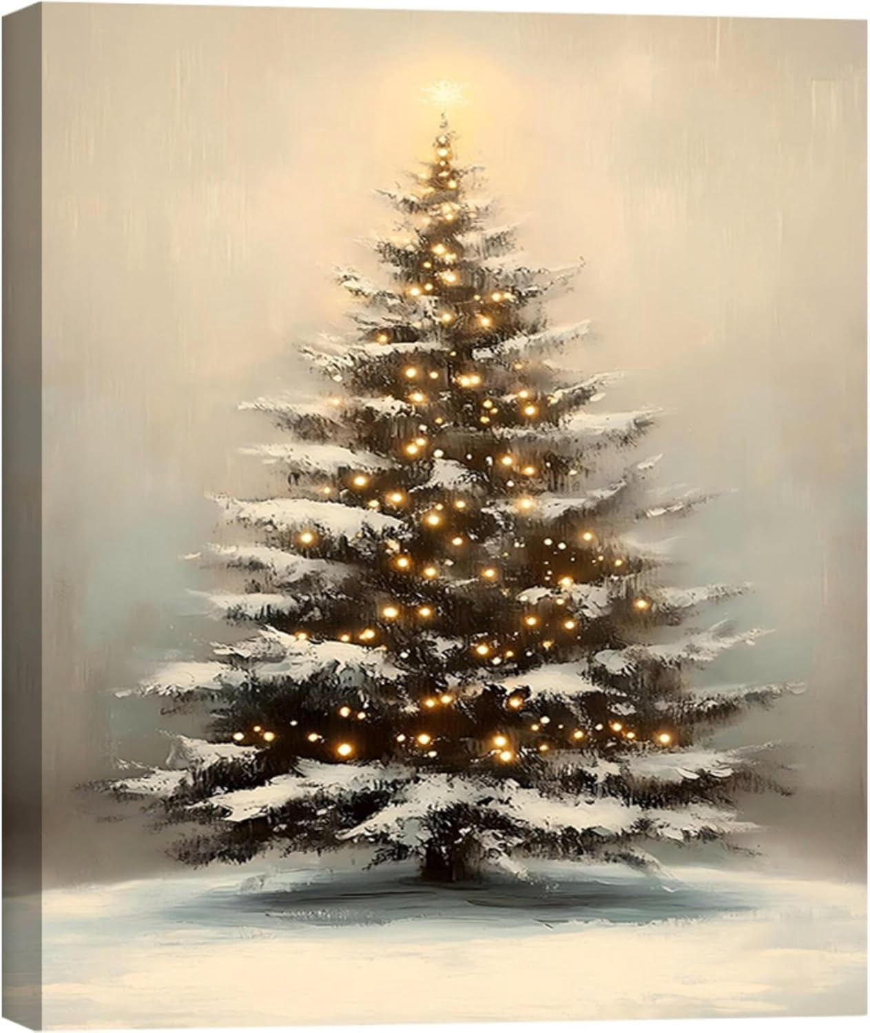 Christmas Tree with Lights, Christmas Decoration, Popular Christmas Wall Art – Vintage Christmas Canvas Prints – Rustic Winter Framed Christmas Decor for Indoor Holiday Decorations