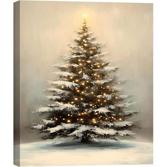 Christmas Tree with Lights, Christmas Decoration, Popular Christmas Wall Art – Vintage Christmas Canvas Prints – Rustic Winter Framed Christmas Decor for Indoor Holiday Decorations
