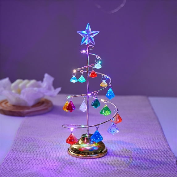 Christmas Tree Lights, LED Table Lamp, Crystal Christmas Tree Night Light for Home Decor, Battery Operated Copper Base for Indoor Outdoor Use
