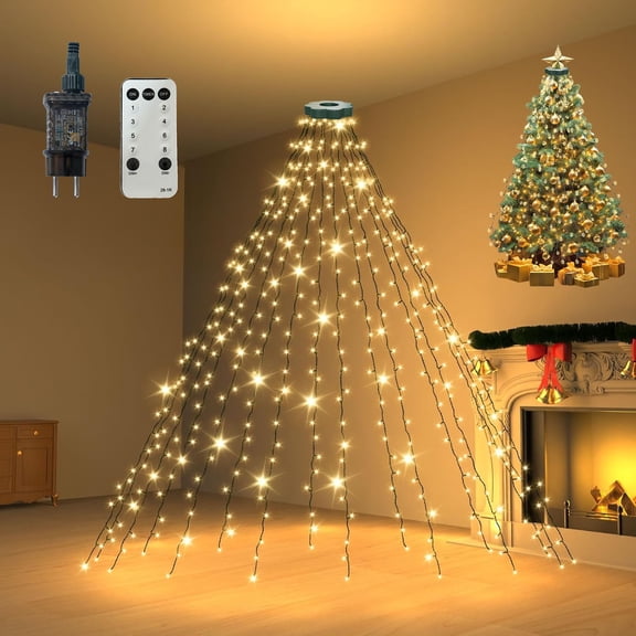 Christmas Tree Lights with Ring, 6.6Ft 16 Line 480 LEDs Christmas Lights for Tree with Memory Function & 8 Modes for Christmas Tree, UL Certified Indoor Outdoor Christmas Decorations(Warm White)