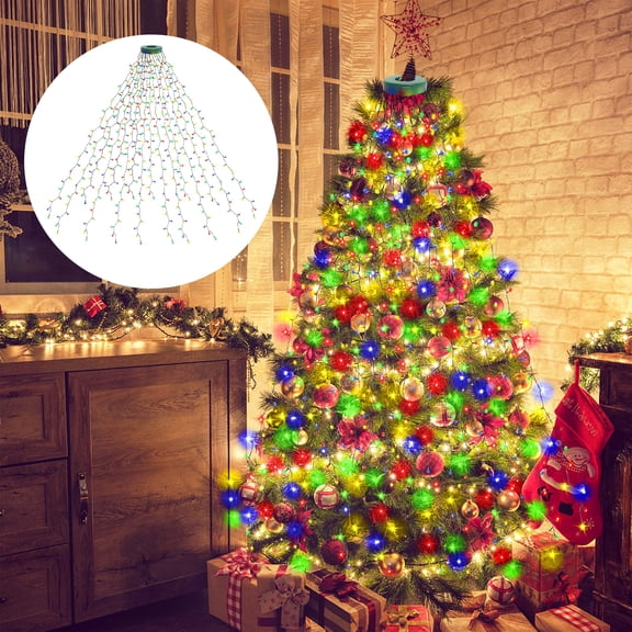 Christmas Tree Lights with Timer 12 Strings 300 LED Kedoxi Xmas String Lights with Ring 9.84 FT Christmas Curtain Fairy Tree Light Easy to Install 8 Mode for Xmas Fir Pine Party Decoration Colorful