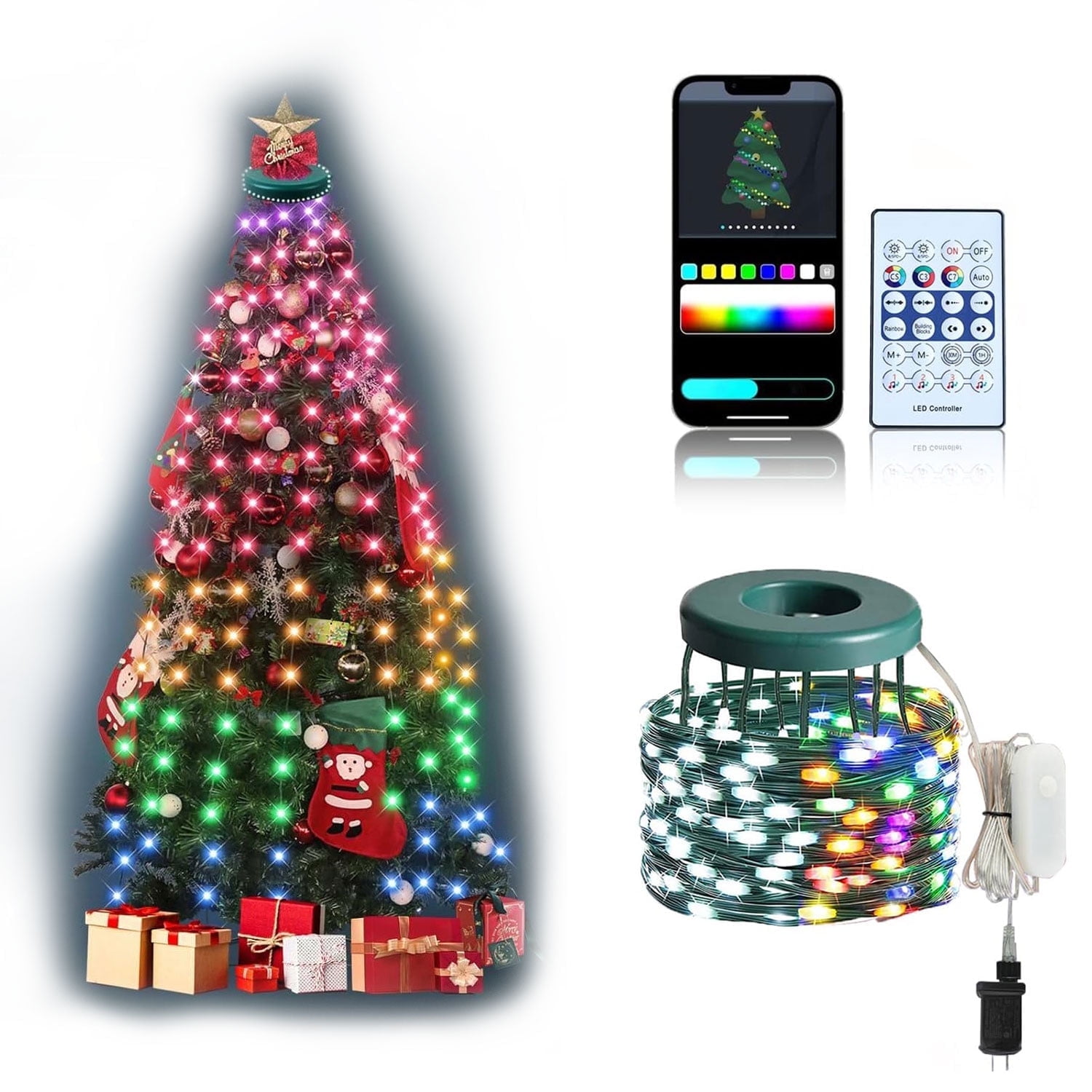 Christmas Tree Lights with Ring, 10 Strings 200 LED 9.8ft Xmas String ...