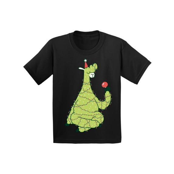 Christmas Tree Llama Shirt for Kids Xmas T-Shirt for Boys Girls Children Lama Toddler Tee Holiday Outfit