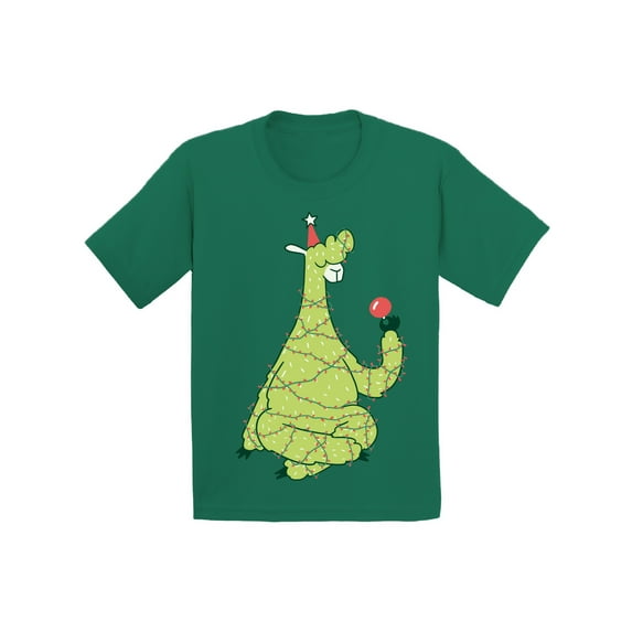 Christmas Tree Llama Shirt for Kids Xmas T-Shirt for Boys Girls Children Lama Toddler Tee Holiday Outfit
