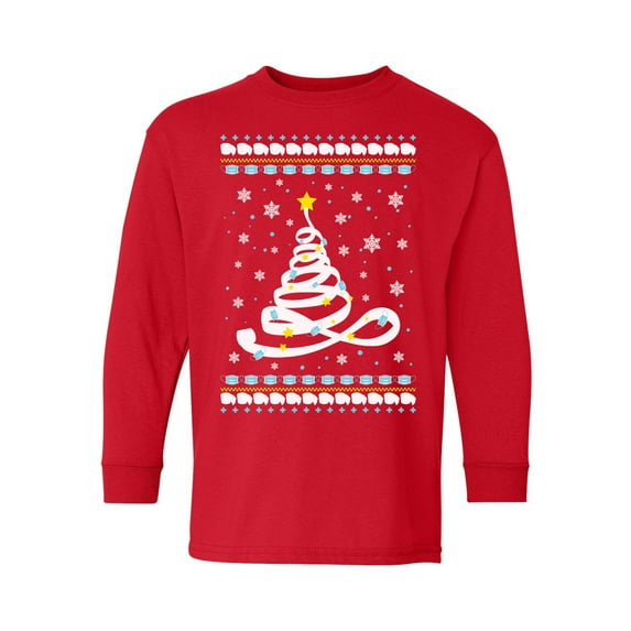 Christmas Tree Long Sleeve Shirt for Girls Boys Funny Toilet Paper Tree Merry Xmas Christmas Youth T-Shirt Happy Holidays Tee for Kids Xmas Tree