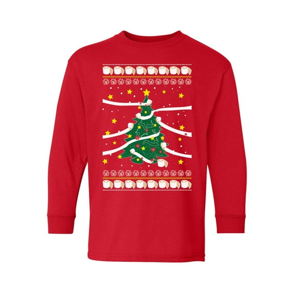Christmas Tree Long Sleeve Shirt for Girls Boys Toilet Paper Tree Merry Xmas Christmas 2020 Youth T-Shirt Happy Holidays Tee for Kids Xmas Tree