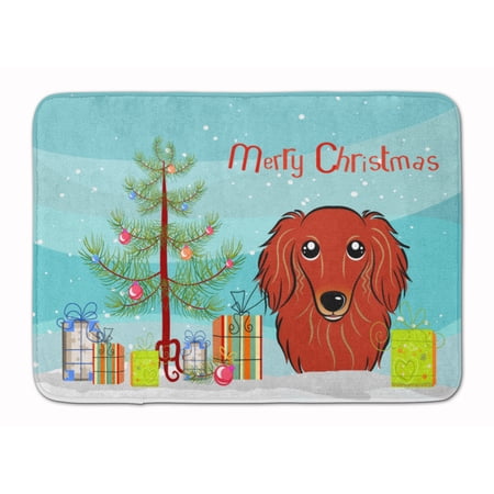 Christmas Tree Longhair Red Dachshund Machine Washable Memory Foam Mat