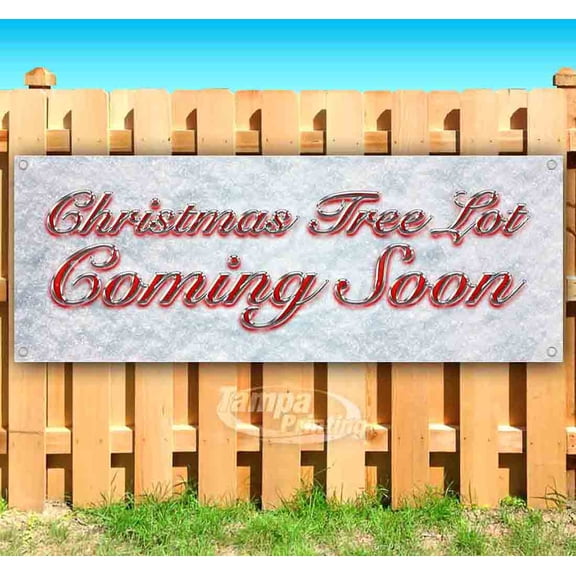 Christmas Tree Lot Coming Soon v2 Red & Chrome 13 oz Vinyl Banner With Metal Grommets