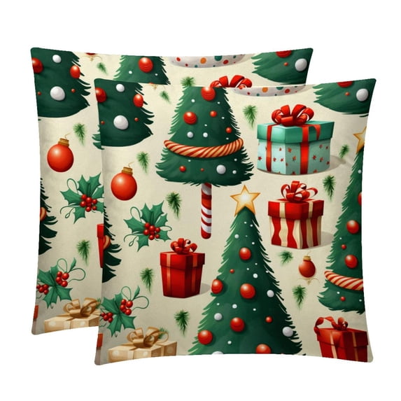 Christmas Tree Luxurious Velvet Throw Pillow Inserts with Unique Patterns - Set of 2 (16x16, 18x18, 20x20 Inches) for Bed, Chair Pillow Covers for Any Occasion