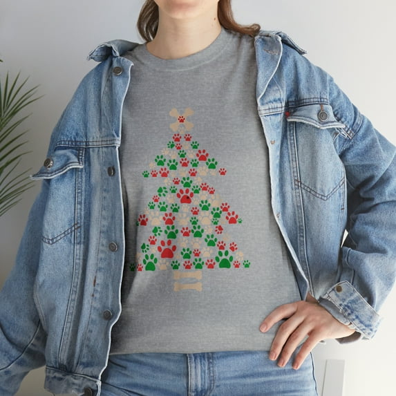 Christmas Tree Made of Bones and Paw Prints Dog Lover T-shirt