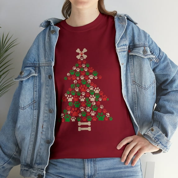 Christmas Tree Made of Bones and Paw Prints Dog Lover T-shirt