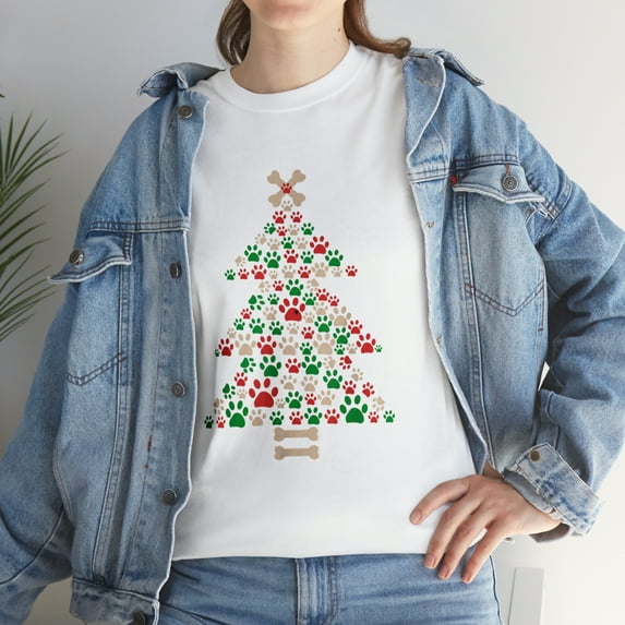 Christmas Tree Made of Bones and Paw Prints Dog Lover T-shirt