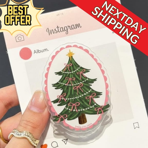 Christmas Tree MagSafe Phone Grip: Cute Holiday Accessory, Preppy Christmas Phone Holder For Teen, Red Bow Christmas Tree Magnetic
