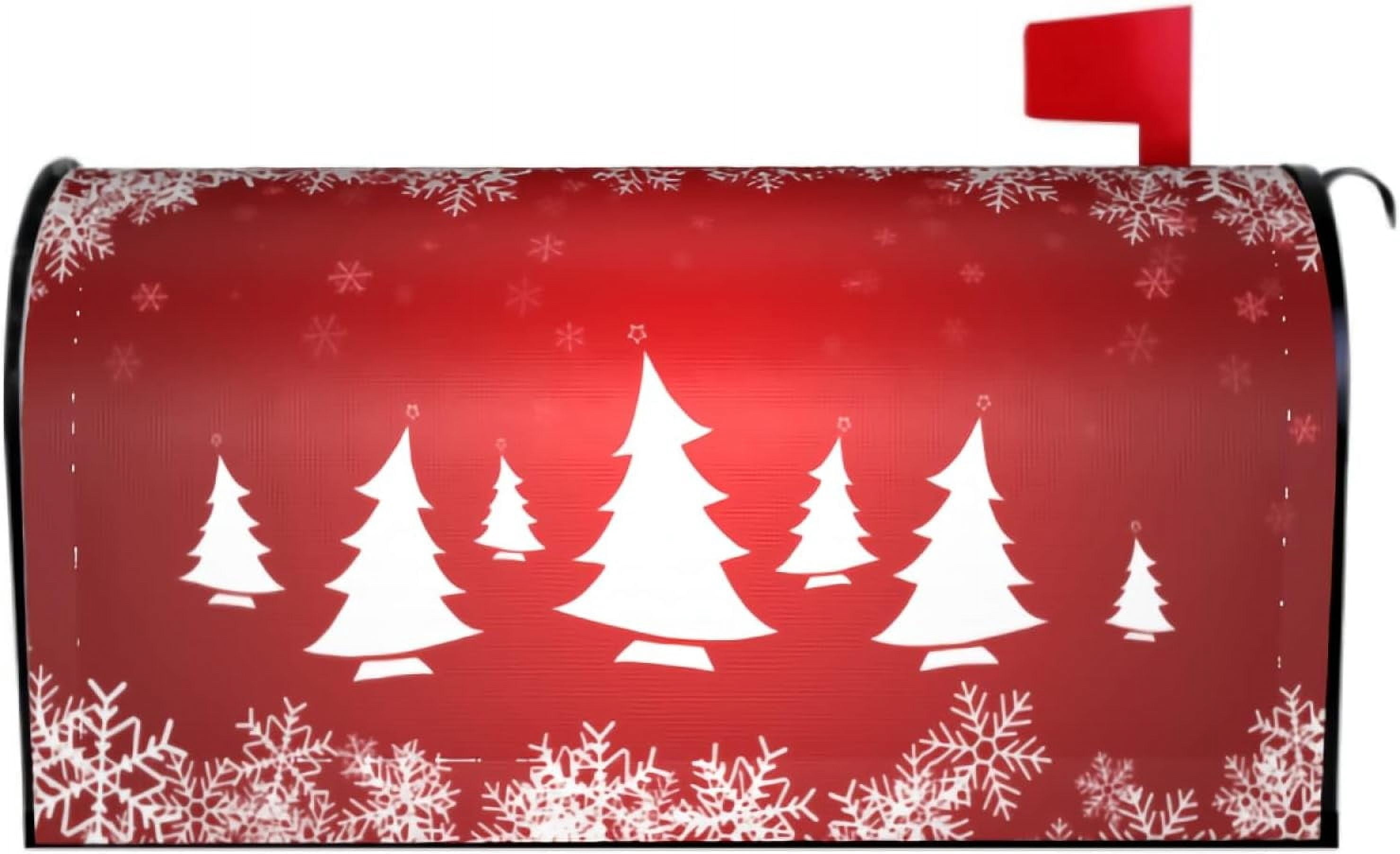 Christmas Tree Mailbox Cover 25.5 x 21 Inchs Standard Size Red Christmas Magnetic Mailbox Covers Winter Snowflake Holiday Large Post Letter Box Covers Garden Yard Home Decor for Outside