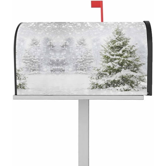 Christmas Tree Mailbox Covers Magnetic Standard Size 18x21 inch Winter Forest Snowing Xmas Trees Snowflakes Decorative Mail Box Wraps Post Letter Box Cover for Garden Yard Xmas Decor