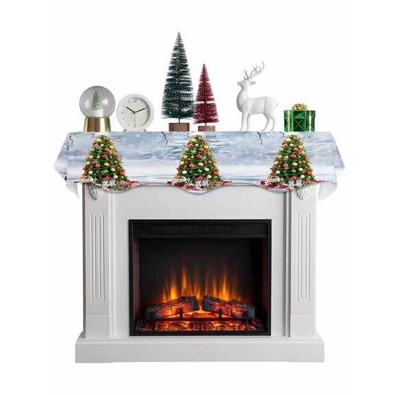 Christmas Tree Mantel Scarf Fireplace Decorations for Living Room, Xmas Snowflake Tree Balls Showman Fireplace Mantel Scarf Cover Runner for Halloween/Thanksgiving/Christmas Decor 70"x17"