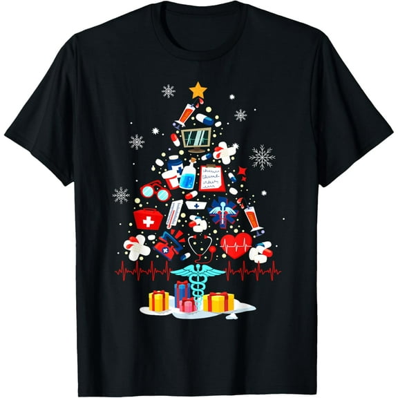 Christmas Tree Medical Tools Funny Nurse At Xmas Looks How T-Shirt