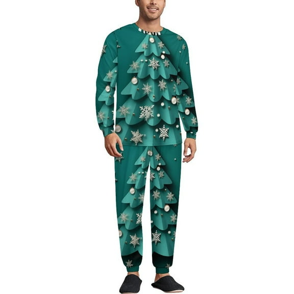 Christmas Tree Men's Pajama Set Sleepwear Pjs Lightweight Long Sleeve Crewneck Shirts and Bottoms Soft Comfy Sleep Sets XL