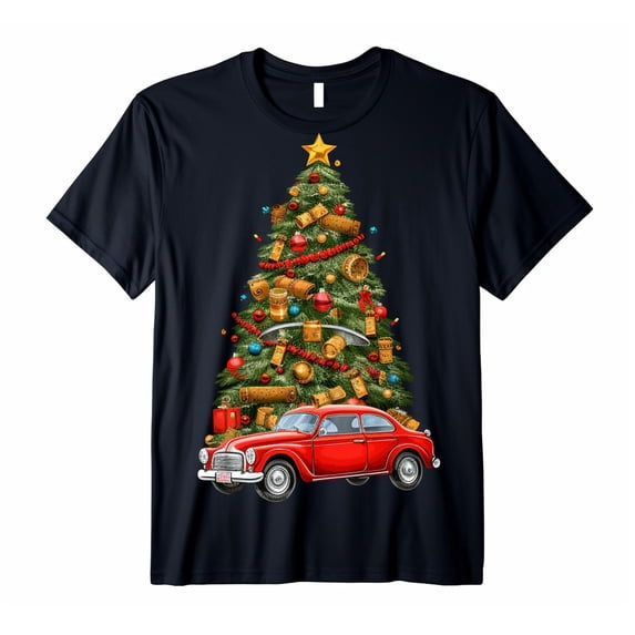 Christmas Tree Men's T-shirt New Cotton Black Tee XS-5XL
