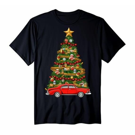 Christmas Tree Men's T-shirt New Cotton Black Tee XS-5XL
