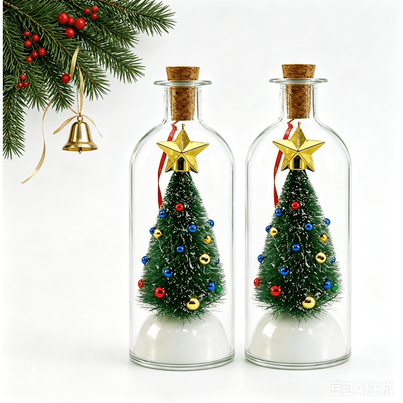 Christmas Tree Message in a Bottle / Christmas Recording Gift, 2026 New 20 Second Recordable Christmas Tree Glass Bottle with Cork Control, Voice Keepsake, Home Display, Christmas Decoration (2 Pcs)