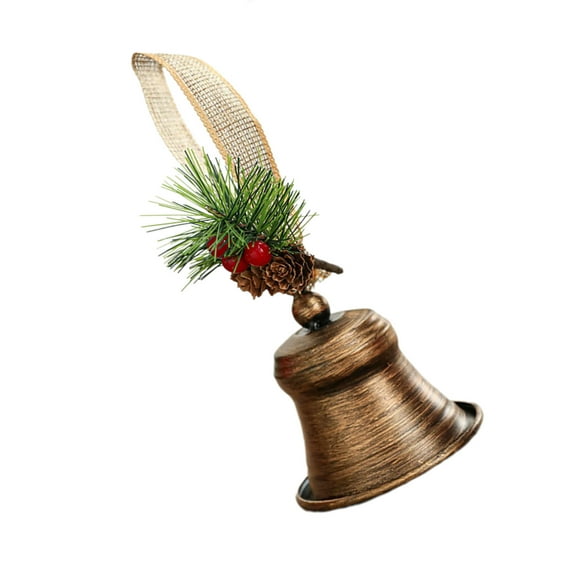 Christmas Tree Metal Bells Decoration with Rope and Pine Cone Vintage Ornament for Holiday Door Wreath Decors