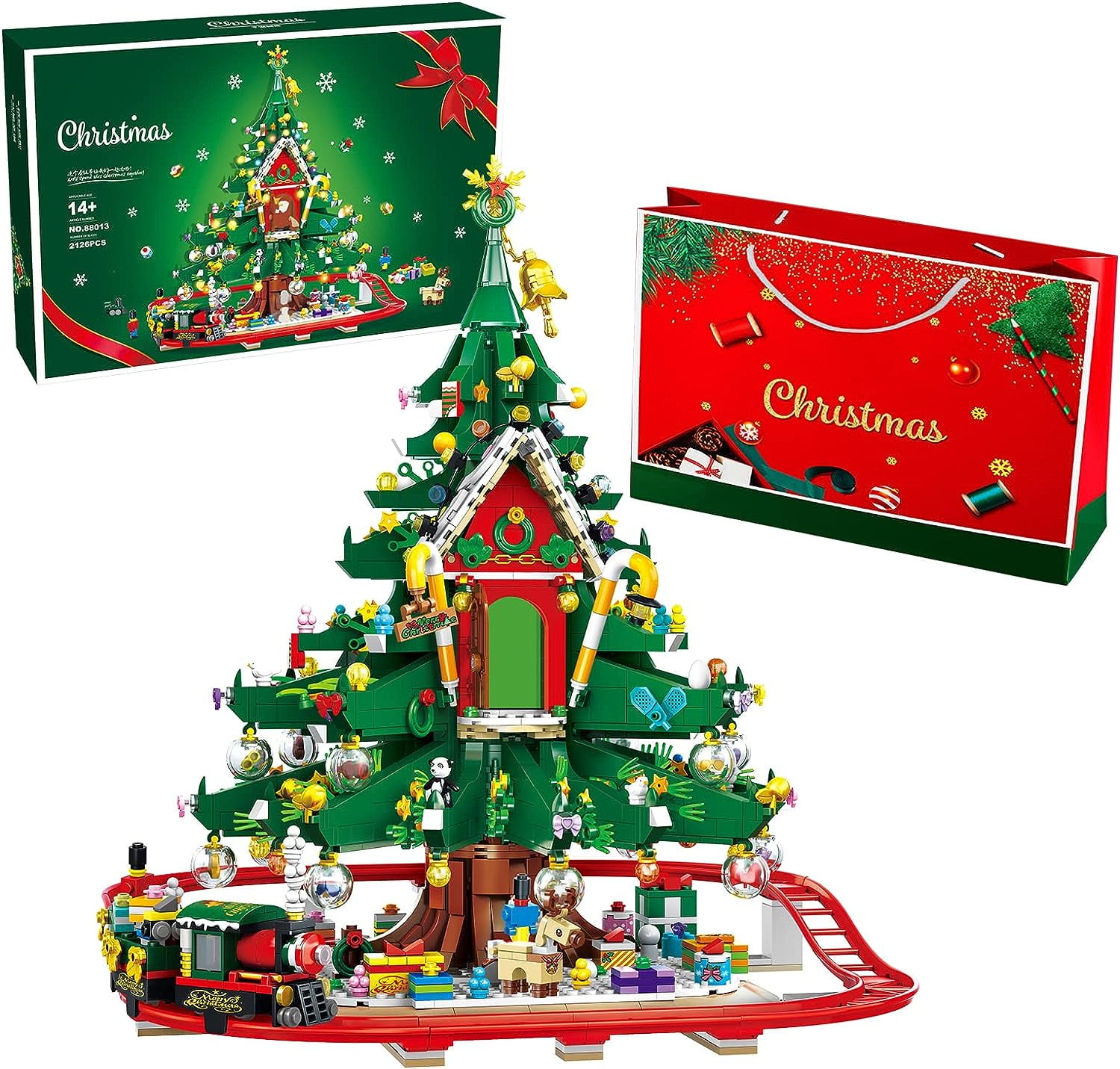 VONADO Christmas Tree Building Set, Christmas Building Bricks with LED Lights, Christmas Tree 2023 Building Blocks, Xmas Tree Gift Toy for Boys 