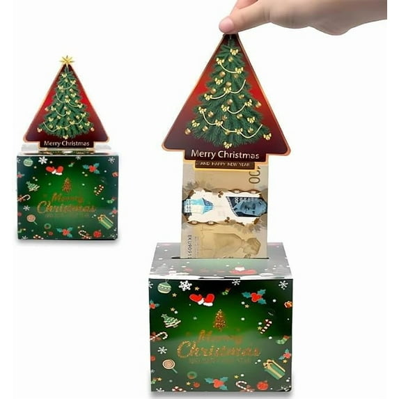 Christmas Tree Money Box, Novelty Xmas Cash Drawer, DIY Cake with Pull Out Card