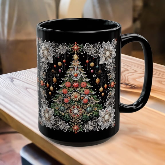 Christmas Tree Mug 15oz Festive Holiday Coffee Cup Pine Tree Xmas Mug Winter Kitchen Decor