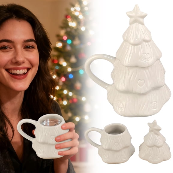 Christmas Tree Mug with Lid,Paint Your Own Mug Craft Kit with 6 Color Paints and Brush DIY Ceramic Christmas Coffee Mugs for Xmas Festive Holiday Gift