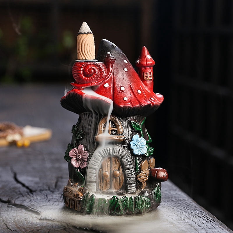 Christmas Tree Mushroom Reflow Incense Burner Creative Resin Mushroom House Reflow Incense Holder Festival Decoration