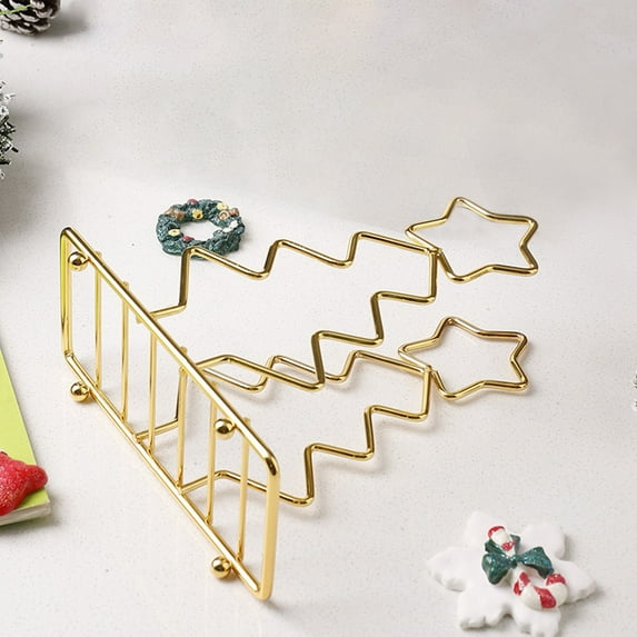 Christmas Tree Napkin Holder Metal Tabletop Napkin Dispenser Holiday Kitchen Decor Festive Napkin Stand Countertop Organizer Seasonal Dining Table Accessory 7x7 Inches Gold
