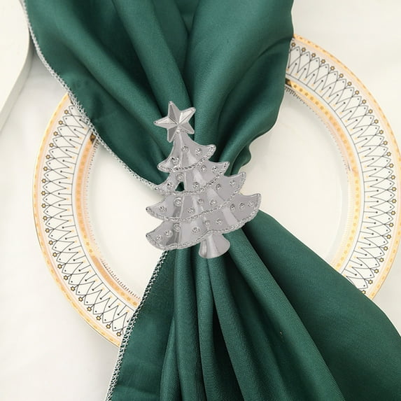 Christmas Tree Napkin Rings, Metal Napkin Holders, Festive Alloy Table Decor For Christmas Dinner Parties Weddings, Durable Gold Green Silver Metal Craft With Exquisite Detailing