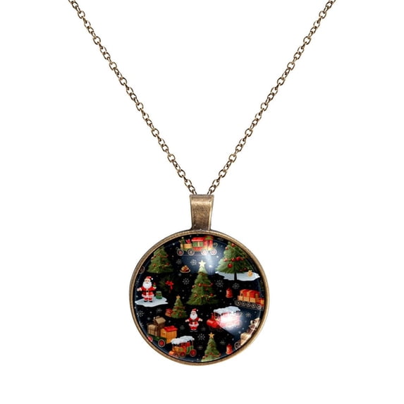 Christmas Tree Necklace Personalized Custom Photo Round Pendant Adjustable Stainless Steel Necklaces with Gift Box for Men Women Mothers Valentine's Jewelry Gift