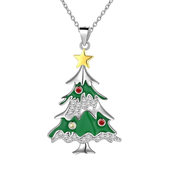 Christmas Tree Necklace Star Snowflake Pendant 925 Sterling Silver Holiday Jewelry for Women Mom Wife Daughter Christmas Holiday Gifts for Her Juwaliy