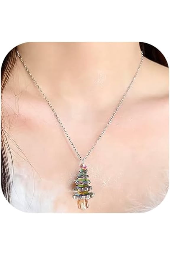 Christmas Tree Necklace for Women Crystal Tree Pendant Choker Gold Chain Necklace Party Jewelry[n656]