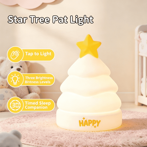 Christmas Tree Night Light, 50-Hour Battery & Pat Control, SquishyLamp for Kids Bedroom, Girls Boy, USB Rechargeable with Timer,Easter Gifts