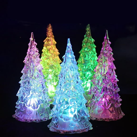 Christmas Tree Night Light Led, 5.1'' Acrylic Lighted Christmas Tree, Glass Christmas Tree Xmas Table Top Holiday Decoration Color Changing Light Up Glitter Tabletop Figurine For Party Props