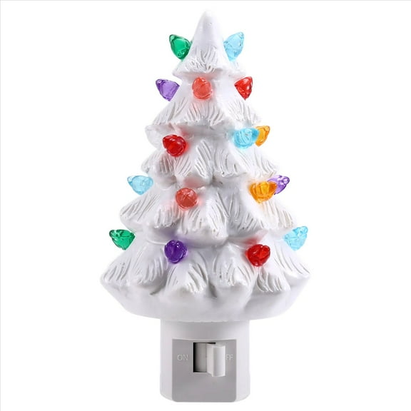 Christmas Tree Night Light Plug in Christmas Decorative Tree Resin Decorative Tree Light for Bedroom Living Room US Plug,1 * Christmas Tree Night Light,White
