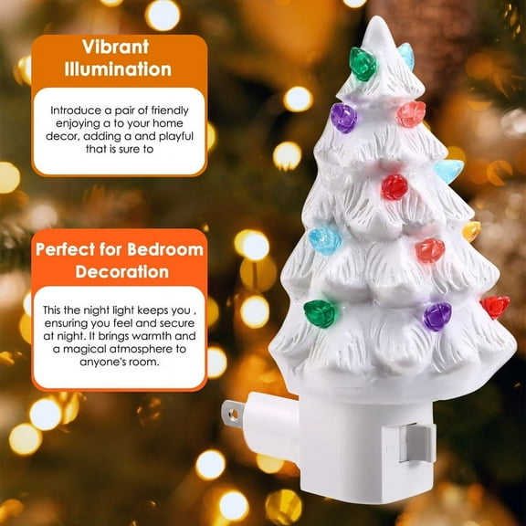 Christmas Tree Night Light Plug in Christmas Decorative Tree Resin Decorative Tree Light for Bedroom Living Room US Plug