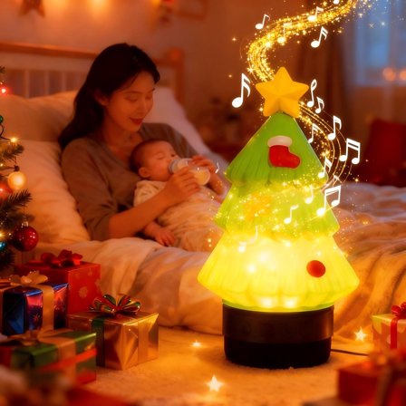 Christmas Tree Night Light Speaker Bluetooth, Color Changing LED Mood Lamp with Soothing Sounds, Portable Desk Decor for Bedroom Office, Holiday Gift with 5 Hour Rechargeable Battery