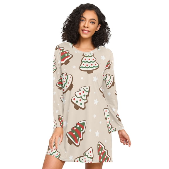 Christmas Tree Nightgowns for Women Soft Sleepwear Long Sleeves Ladies Sleepshirt Nightdress